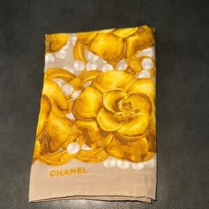 CHANEL Yellow and Cream Floral Scarf